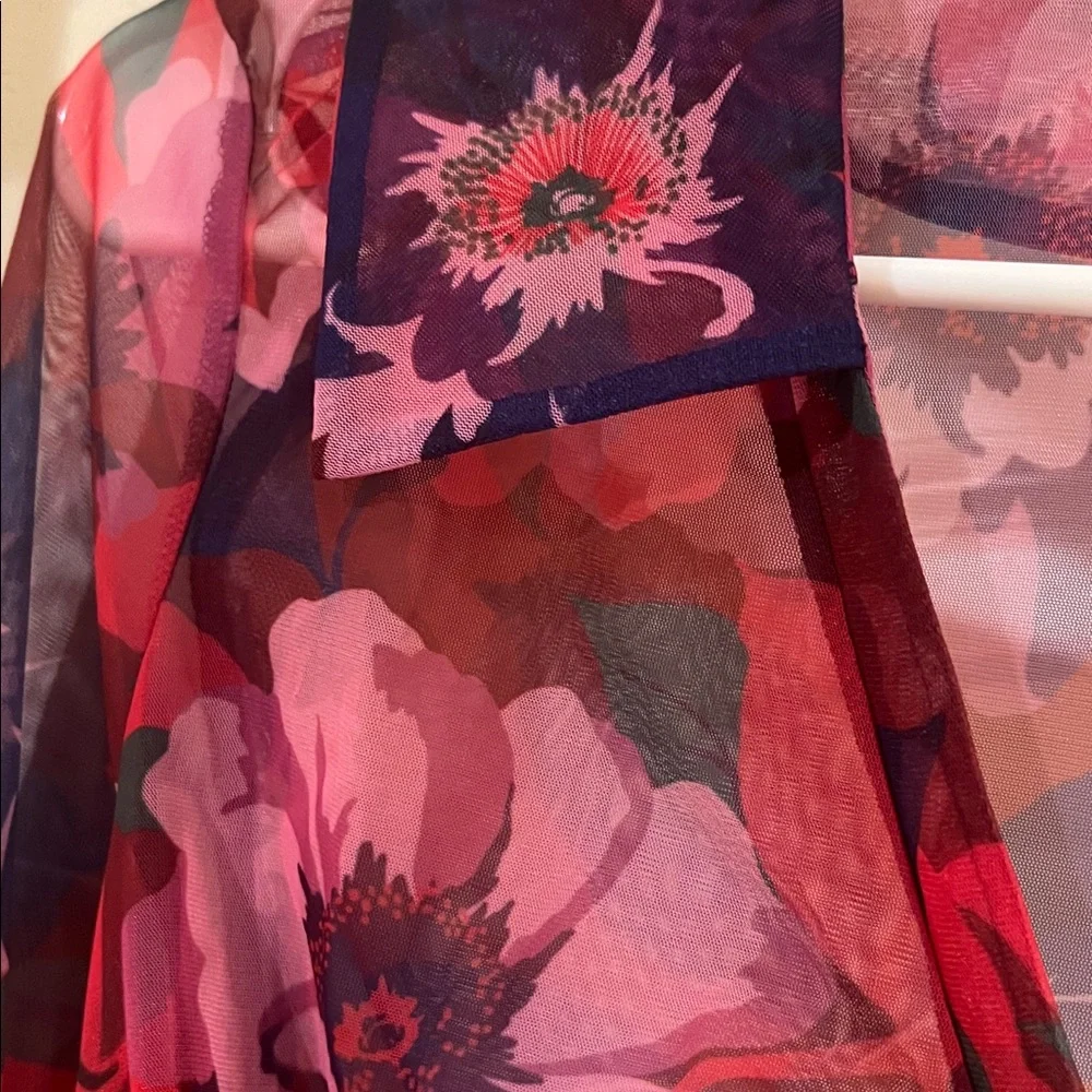 Maeve Anthropologie Sheer Ruched Buttondown Floral Blouse in Multicolor L - Picture 5 of 5